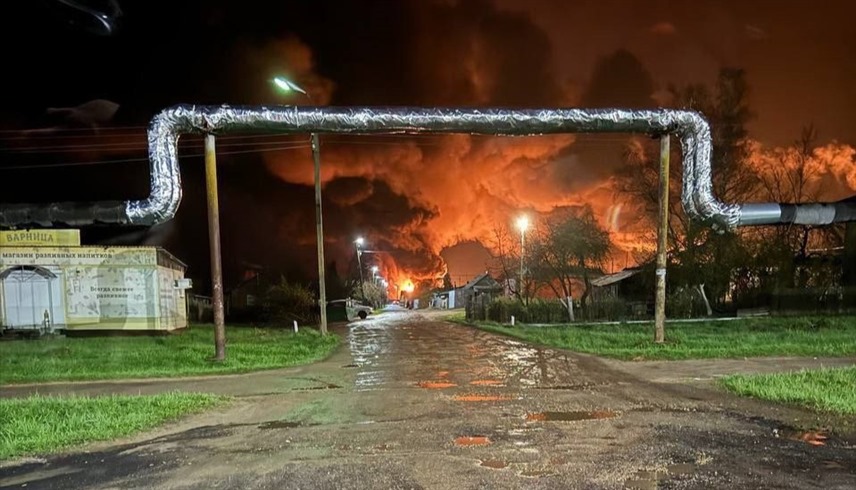 حريق في بيلغورد الروسية بعد هجوم أوكراني (إكس)