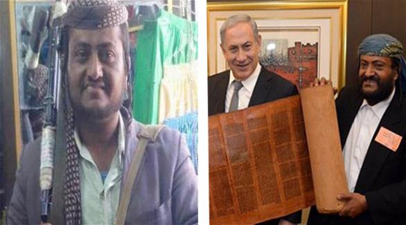اليهودي يرفع مخطوط التوراة مع نتانياهو على يمين الصورة ويرفع سلاح كتب عليه الموت لإسرائيل على يسار الصورة (24)