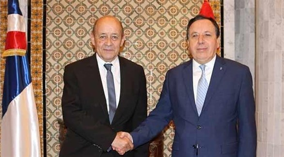 وزير خارجية تونس خميس الجهيناوي ونظيره الفرنسي جان إيف لودريان (أرشيف)