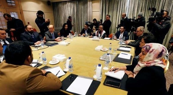 اجتماع وفدي الحوثيين والحكومة اليمنية في الأردن (تويتر)