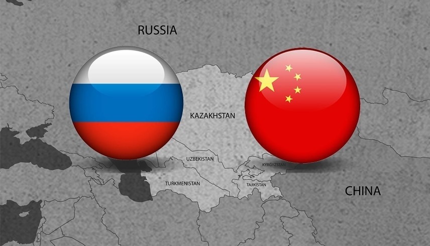 كرتان بعلمي روسيا والصين على خارطة آسيا الوسطى (تعبيرية)